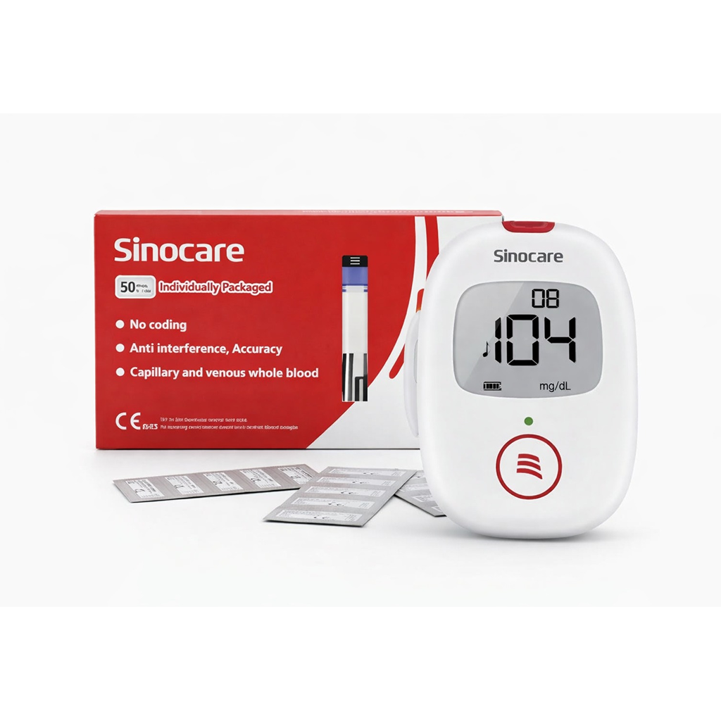 Sinocare Safe AQ Blood Glucometer with Voice & Light Feature Sinocare Safe AQ Blood Glucometer with Voice & Light Feature_25 test stripes